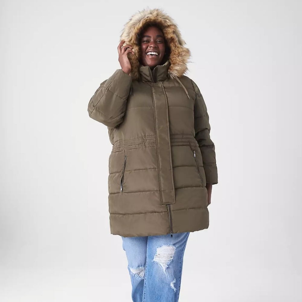 Lane Bryant Green Puffer Coat with removable hood